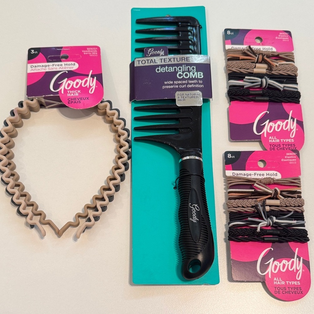 Goody NWT hair BNDL  w/ 1ea detangling comb, 1-3pc headband & 2-8ct hair ties